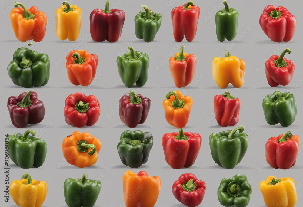 Set of fresh organic bell peppers collection in different colours isolated on transparent background Set of fresh organic bell peppers collection in different colours isolated on transparent background