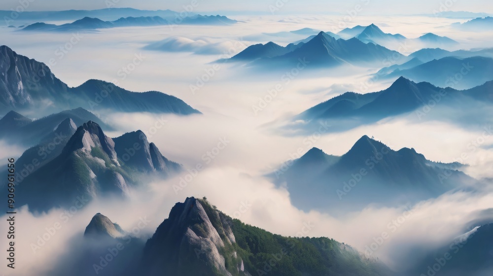 background of morning mist mountains from above view background of morning mist mountains from above view