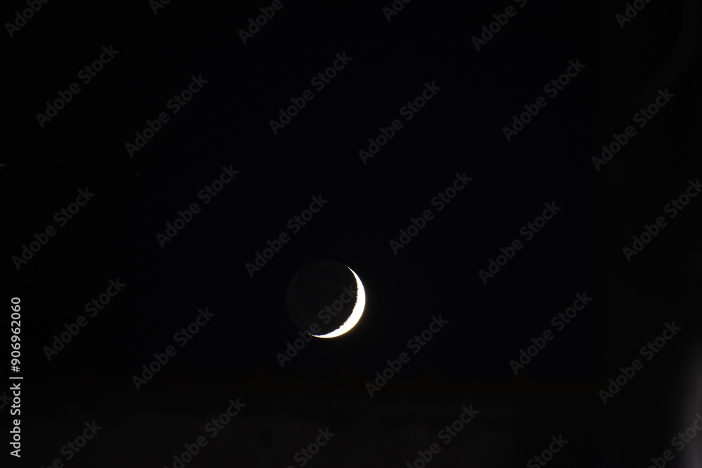 Crescent Moon is in black sky, close up astronomic photo Crescent Moon is in black sky, close up astronomic photo