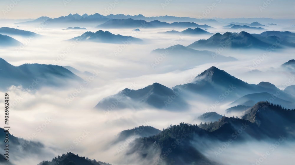 background of morning mist mountains from above view background of morning mist mountains from above view