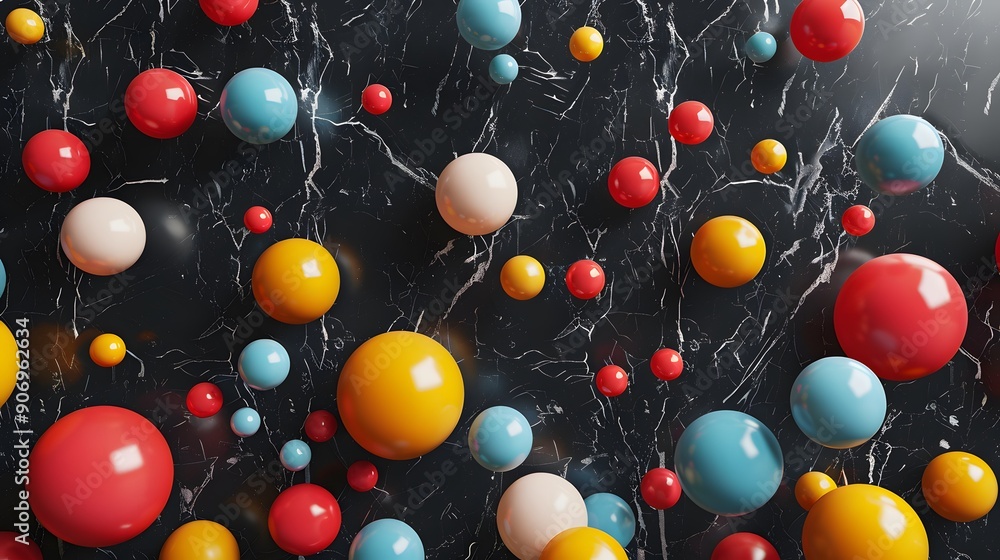 Colorful Spheres on a Dark Marble Background Colorful Spheres on a Dark Marble Background
