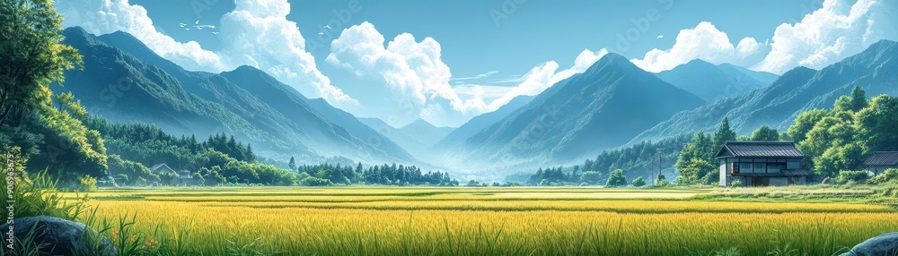 Obraz premium Tranquil Valley Landscape with Mountain View.