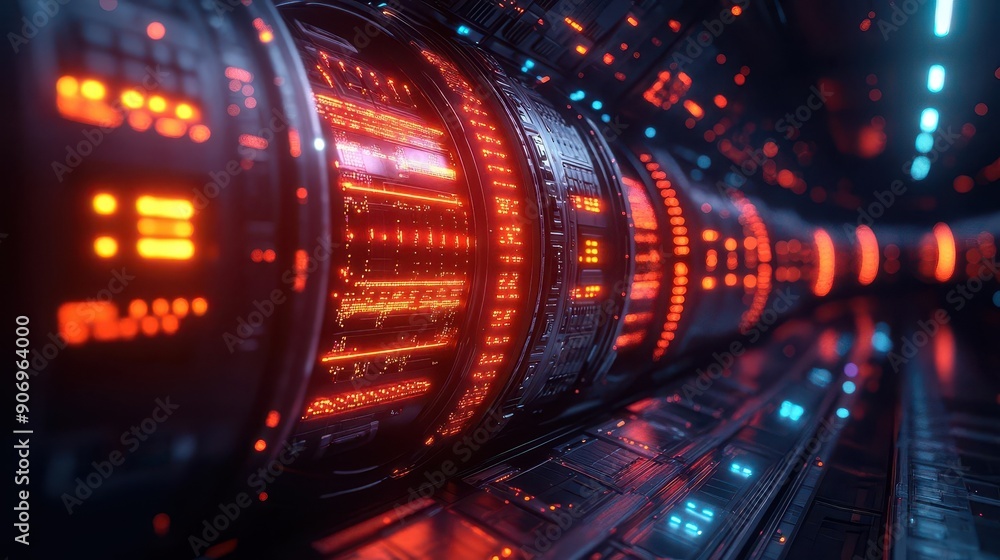 Futuristic Server Room with Red and Blue Lights. Futuristic Server Room with Red and Blue Lights.