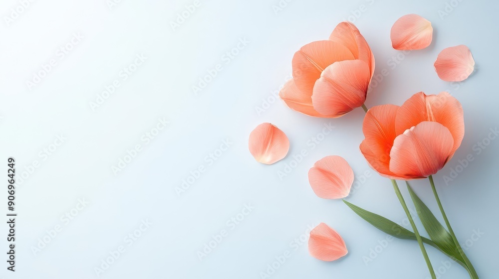 Pink Tulips on Light Blue Background. Pink Tulips on Light Blue Background.