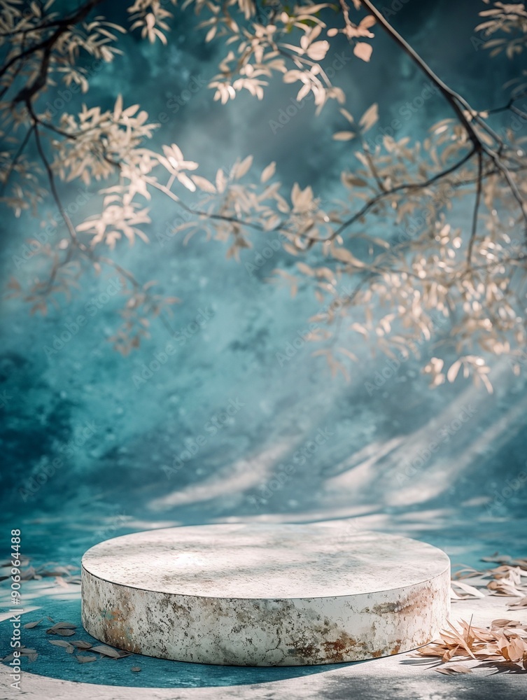 Naklejka premium Empty stone podium in a nature-inspired background