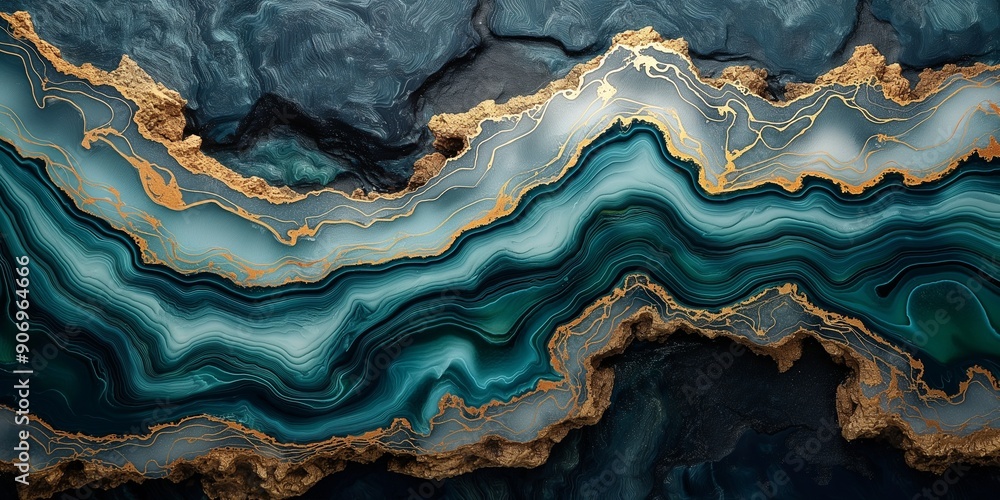 Detailed abstract art in blue and gold tones with fluid lines Detailed abstract art in blue and gold tones with fluid lines