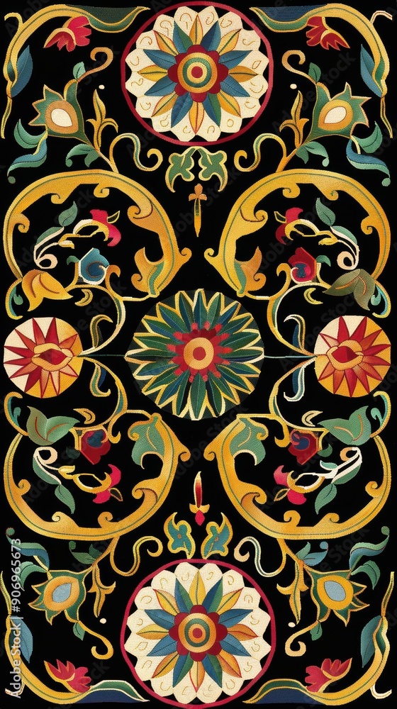 Intricate Floral Design on Black Background Intricate Floral Design on Black Background