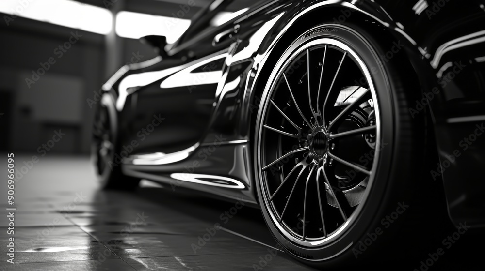 Stylish car wheel, highlighting the design of the rim and tire Stylish car wheel, highlighting the design of the rim and tire