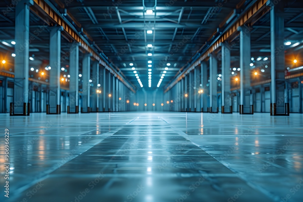 Expansive Industrial Warehouse with Modern Lighting and Polished Floors Expansive Industrial Warehouse with Modern Lighting and Polished Floors