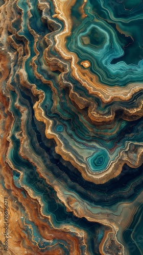 Abstract agate pattern with rich blue and brown tones in a flowing design