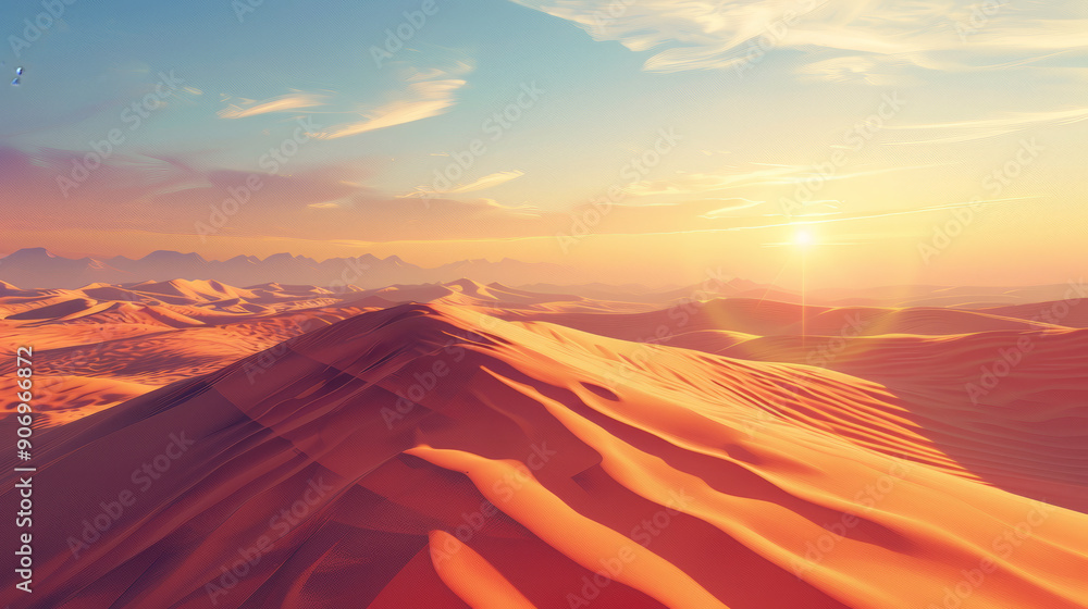 Golden Sand Dunes at Sunset with a Stunning Desert Skyline Golden Sand Dunes at Sunset with a Stunning Desert Skyline
