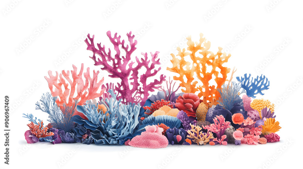 Obraz premium Colorful coral reef paper cut isolated on white background 