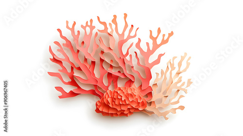 Colorful coral reef paper cut isolated on white background 