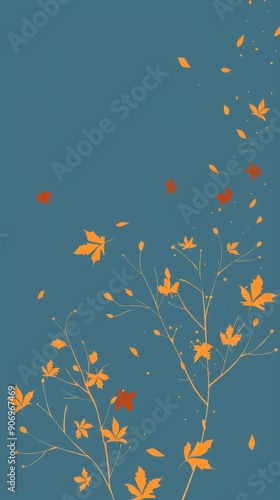 Autumn Leaves on Blue Background