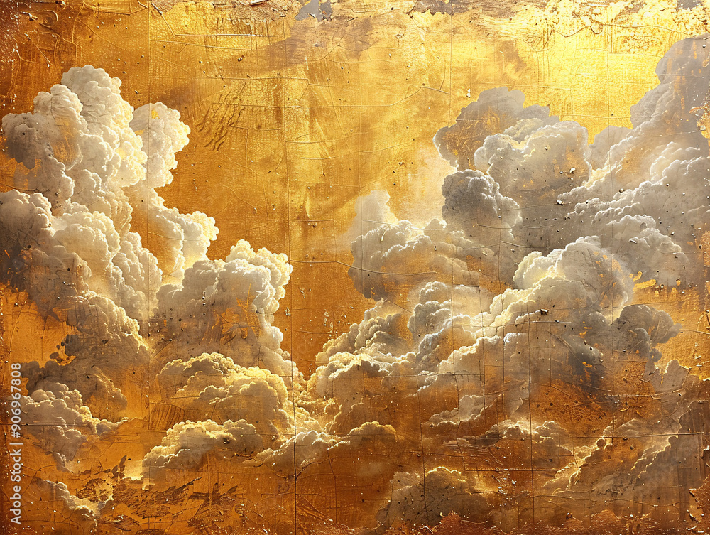 a cloudy sky with clouds that are white and golden. The clouds are in the sky and there is a golden background. a cloudy sky with clouds that are white and golden. The clouds are in the sky and there is a golden background.