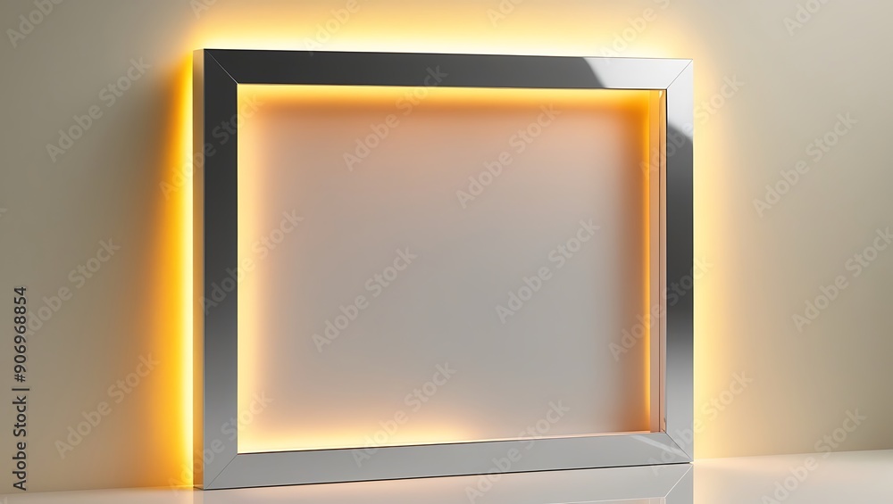 Glowing Wooden frame poster on wooden floor with wall Glowing Wooden frame poster on wooden floor with wall