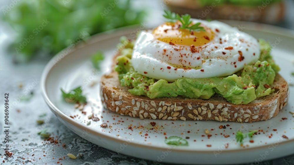 a white plate topped with an egg and avocado sandwich a white plate topped with an egg and avocado sandwich