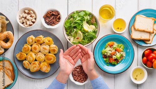 Wallpaper Mural Various types of foods arranged on table, mockup design  Torontodigital.ca