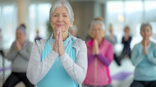 Senior Women Practicing Yoga Together in a Sunlit Studio During Morning Class