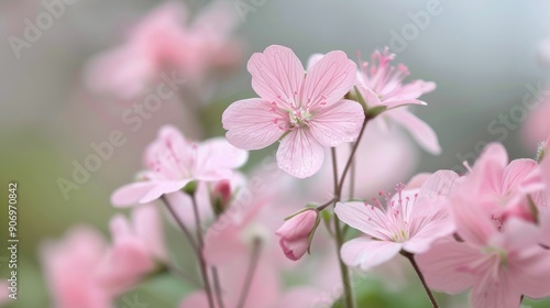 Delicate Pink Flowers Blooming in a Soft Spring Garden