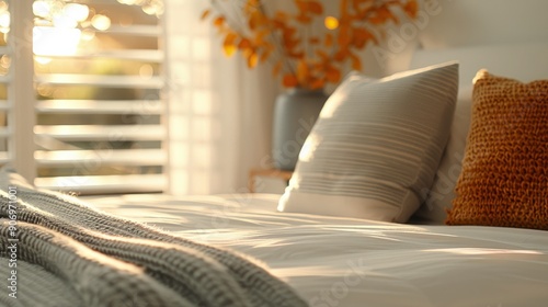 Cozy Bedroom With Sunlight Streaming Through Window At Sunrise