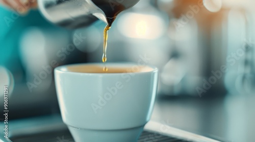 Pouring Freshly Brewed Coffee Into a White Cup on a Dark Table