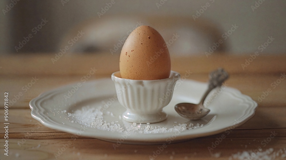 an egg sitting in a small white bowl with a spoon an egg sitting in a small white bowl with a spoon