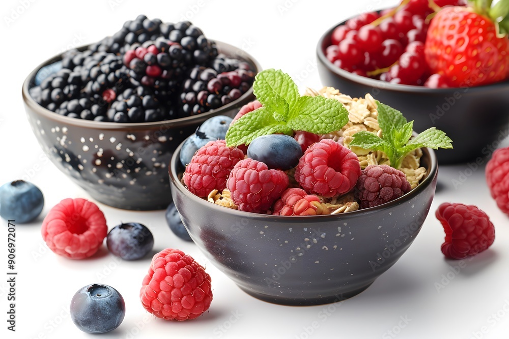 Fresh and Colorful Berry Medley with Granola and Mint Garnish Fresh and Colorful Berry Medley with Granola and Mint Garnish