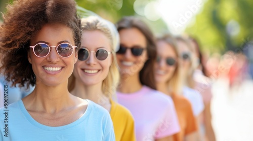 Smiling Women in Colorful Outfits at a Summer Outdoor Event