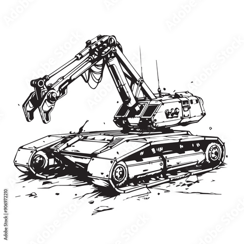 CRAWLER CARRIER in cartoon, doodle style . Image for t-shirt, web, mobile apps and ui. Isolated 2d vector illustration in logo, icon, sketch style, Eps 10, black and white. AI Generative