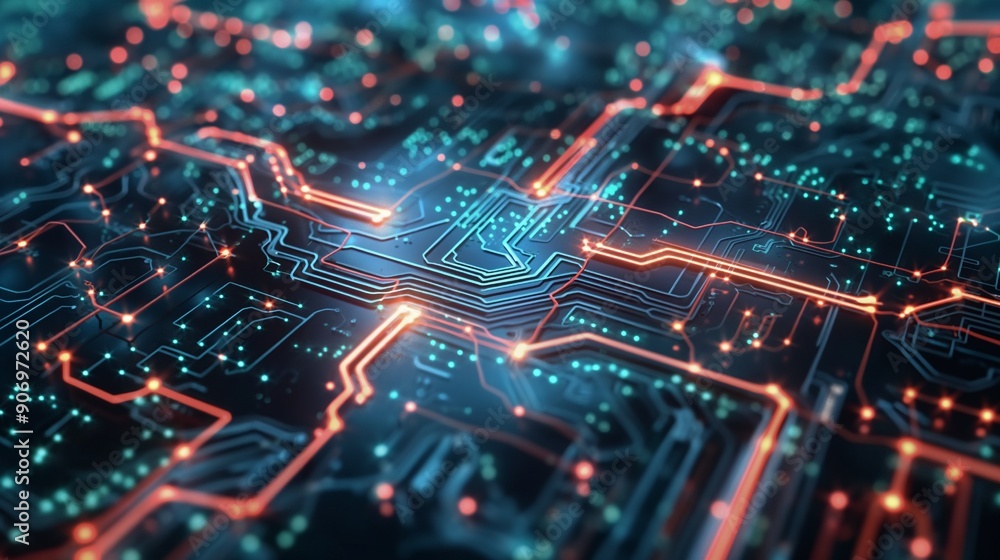 Neural circuits and electronic cyberbrains in a quantum computing system, artificial intelligence technology, biotechnology and machine learning concept Neural circuits and electronic cyberbrains in a quantum computing system, artificial intelligence technology, biotechnology and machine learning concept