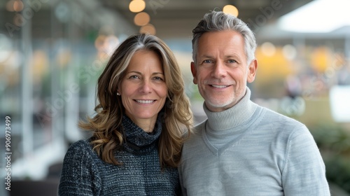 Smiling Couple Standing Together in a Park During Golden Hour