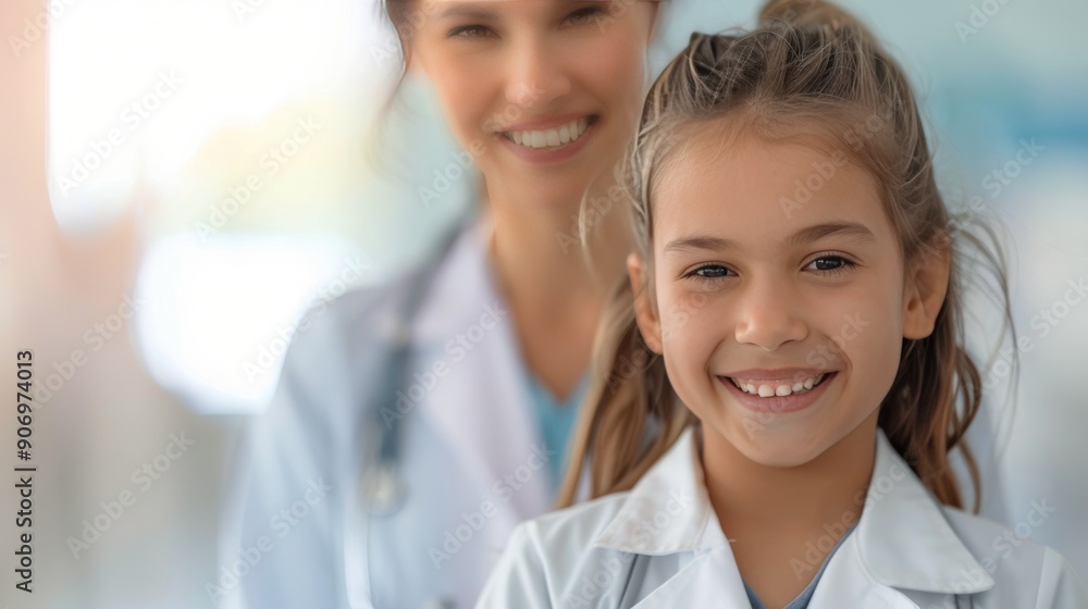 Smiling Doctor Engages With Young Patient in a Modern Clinic Smiling Doctor Engages With Young Patient in a Modern Clinic