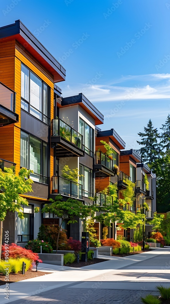 Modern apartment buildings on a sunny day with a blue sky. Facade of a modern apartment building Modern apartment buildings on a sunny day with a blue sky. Facade of a modern apartment building