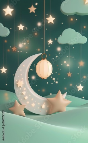 Whimsical Moon and Stars Decor With Colorful Clouds in a Playful Setting