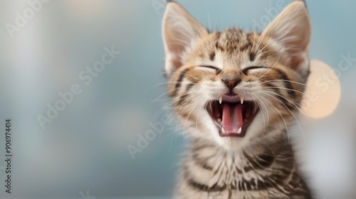 Playful Tabby Kitten Yawning in a Cozy Indoor Setting During Afternoon Light