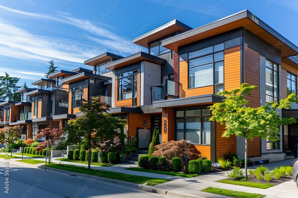 Modern apartment buildings on a sunny day with a blue sky. Facade of a modern apartment building Modern apartment buildings on a sunny day with a blue sky. Facade of a modern apartment building