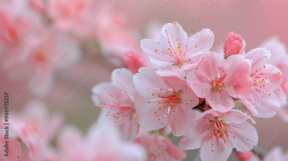 Fototapeta premium Delicate Pink Flowers Blooming in a Soft Spring Garden