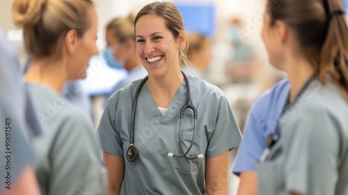 Healthcare Professionals Engaging in Conversation in a Hospital Setting