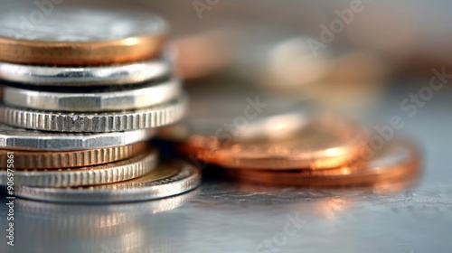 Close-Up of Stacked Coins With Shiny Background in Soft Focus