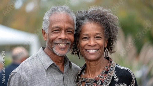 Happy Couple Smiling Together at Outdoor Gathering on a Cool Autumn Day