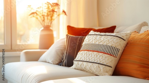 Cozy Living Room With Colorful Poufs and Modern Furniture