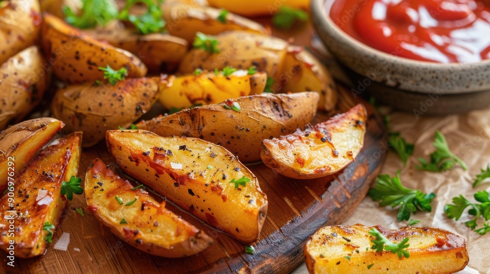 Organic vegan potato wedges for a wholesome meal or snack Organic vegan potato wedges for a wholesome meal or snack