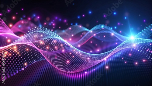 Abstract Digital Wave with Dotted Lines and Glowing Lights - Perfect for Technology, Backgrounds, and Design Projects