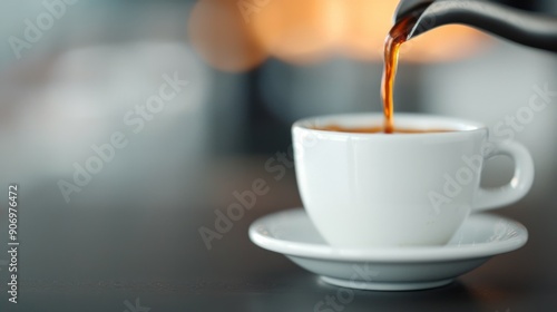 Pouring Freshly Brewed Coffee Into a White Cup on a Dark Table
