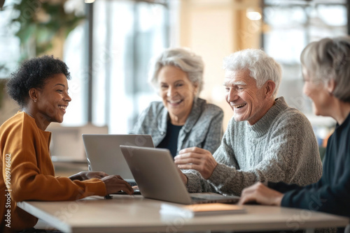 Wallpaper Mural Seniors in technology class learning how to use laptops. Selective focus. Torontodigital.ca