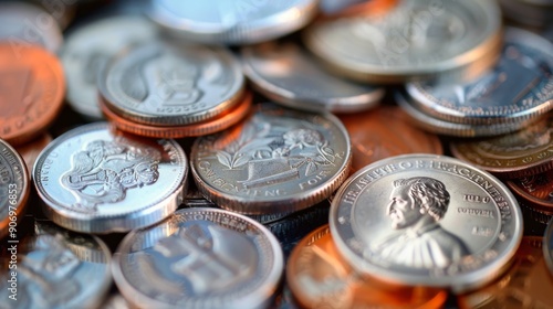 Close-Up of Stacked Coins With Shiny Background in Soft Focus