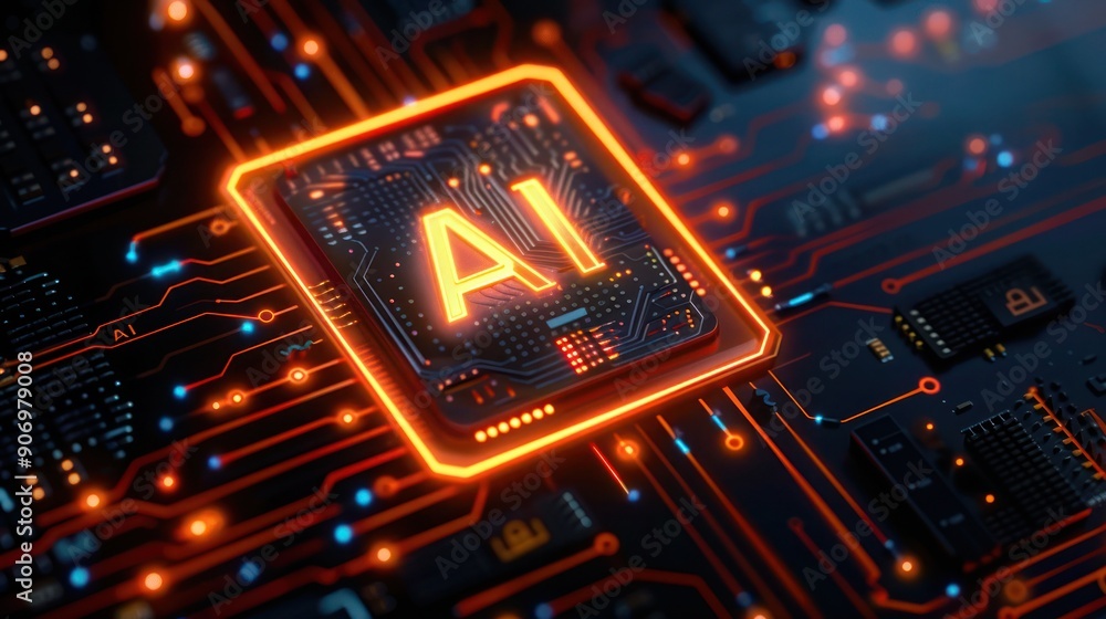 A close up of a computer chip with the letters AI on it, Computer chip digital circuit with the letters AI on it, the chip is black and orange A close up of a computer chip with the letters AI on it, Computer chip digital circuit with the letters AI on it, the chip is black and orange