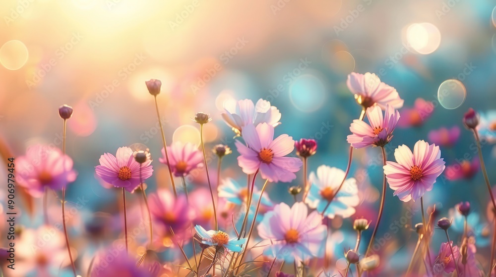 Perfect for spring or summer themed designs, beautiful meadow with colorful wildflowers in soft sunlight, A beautiful image showcasing a variety of bright wildflowers. Perfect for spring or summer themed designs, beautiful meadow with colorful wildflowers in soft sunlight, A beautiful image showcasing a variety of bright wildflowers.