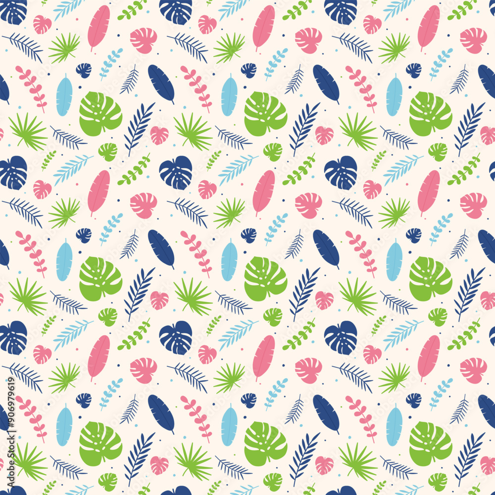 Summer background with tropical leaves. Seamless pattern. Vector illustration Summer background with tropical leaves. Seamless pattern. Vector illustration